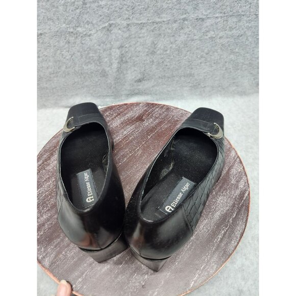 Etienne Aegner Manzoni Womens Black Croc-Embossed Leather Heels Size 8 - Picture 11 of 16